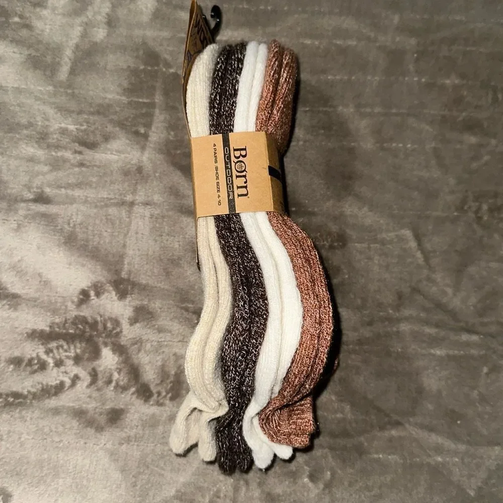 BORN Earth Tones Ivory Brown White US W 4-10 Super Soft Quarter Socks Pack of 4
